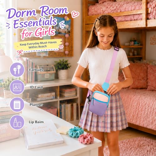 Birthday Gifts for 8 9 10 11 12 Year Old Teens Girls Kids, Fanny Pack Crossbody Bag Sling Belt Bags Purse, Dorm Travel Essentials for Girls Fashion, Preppy Tween Teen Girl Gift Trendy Stuff - color: Blue&Purple