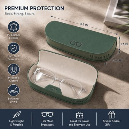 Glasses Case hard shell,3-in-1 Sunglasses Case & Eyeglass Case with Cleaning Cloth & Storage Pouch - color: Green