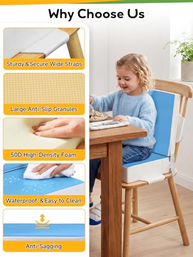 Toddler Booster Seat for Dining Table, Slip Bottom Double Safety Straps, Stronger Support Booster Seat Dining Toddler, Breathable Fabric Booster Seat for Table (Blue) - color: Blue