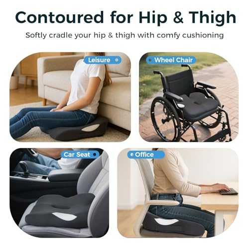 18.5" x 16.5" Extra Large Memory Foam Cushion, Tailbone Pain Relief Cushion for Long Sitting Soft Hip Support, Breathable X Large Donut Pillow Desk Chair Cushion
