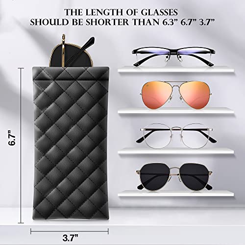 Squeeze Top Sunglass Pouch - Portable Sunglass Organizer Pouch Bags Soft PU Leather Glasses 2 Pack - color: Black-white