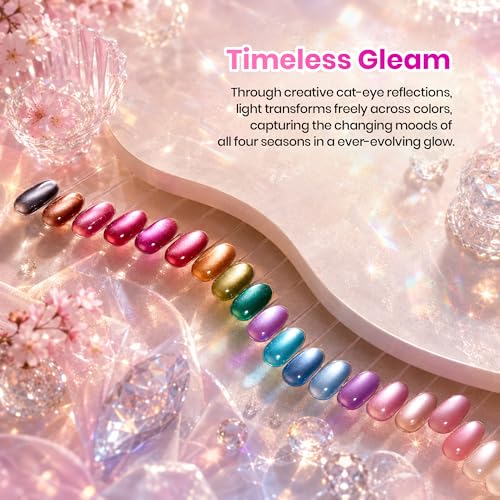 Beetles Cat Eye Gel Nail Polish Set - Timeless Gleam 20 Colors Glitter Cat Eye Gel Nail Kit Nude Pink Red Blue Brown Black Magnetic Base Matte Glossy Top Coat Soak Off UV Manicure Salon Gift for Women - color: 0-0-0-Timeless Gleam