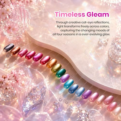 Beetles Cat Eye Gel Nail Polish Set - Timeless Gleam 20 Colors Glitter Cat Eye Gel Nail Kit Nude Pink Red Blue Brown Black Magnetic Base Matte Glossy Top Coat Soak Off UV Manicure Salon Gift for Women - color: 0-0-0-Timeless Gleam