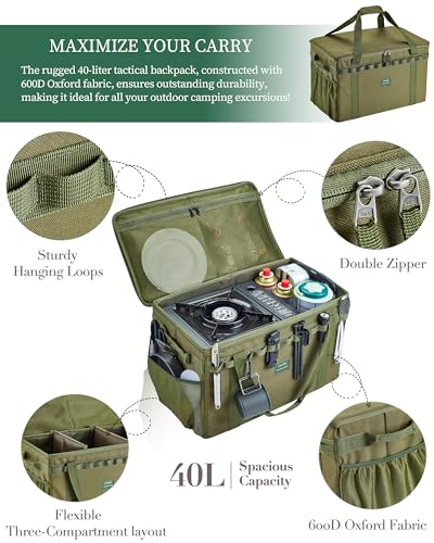 UPWOIGH Tactical Camping Storage Bag 40L – Heavy Duty Duffel with Waterproof Bottom, Collapsible Organizer with 2 Adjustable Dividers, 600D Oxford Fabric, Green Overlanding Gear - color: Green