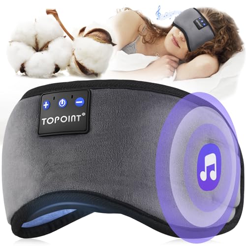 TOPOINT Sleep Mask with Headphones Bluetooth 5.4 Wireless, Sleep Headphones Earphones Earbuds with Microphone HD Speakers Music, Blackout Eye Mask for Sleeping Travel Meditation Men Women Cool Gadgets - color: Dark Grey, style: Ample Velvet