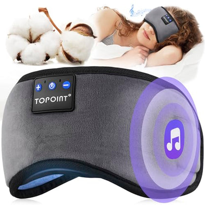 TOPOINT Sleep Mask with Headphones Bluetooth 5.4 Wireless, Sleep Headphones Earphones Earbuds with Microphone HD Speakers Music, Blackout Eye Mask for Sleeping Travel Meditation Men Women Cool Gadgets - color: Dark Grey, style: Ample Velvet