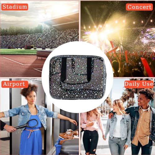 Black Holographic Star Cosmetic Bag for Women 11.8x5.1x8.2 Inches Portable Travel Toiletry Bag with Handles,Durable PVC Material,Zipper Design-Ideal Large Clear Makeup Organizer - color: Gray