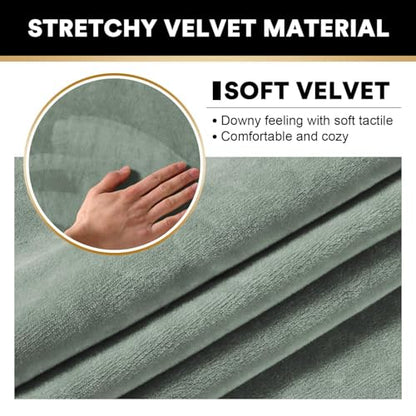 PrinceDeco 2 Pack Thick Velvet Stretch Armrest Covers for Chairs and Sofas Armchair Covers for Arms Couch Arm Covers Armrest Covers for Sofa Non Slip, Seagrass - color: Seagrass
