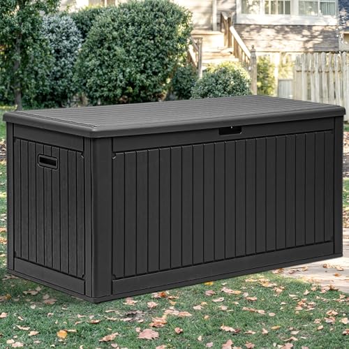 YITAHOME 320 Gallon Extra Large Deck Box, Double-Wall Resin Outdoor Storage Box with Flexible Divider for Patio Cushions Pool Supplies Garden Tools, 1000lbs Load Capacity, Lockable&Waterproof (Black) - color: Black, size: 260 Gallon Double-Wall