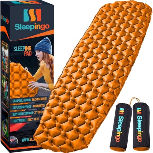 Sleepingo Ultralight Sleeping Mat - Inflatable & Compact Camping Air Mattress for Backpacking, Hiking- New - color: Orange, size: 2-pack