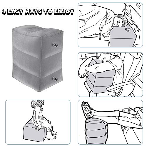 Inflatable Air Travel Foot Rest, Car Back Seat Pillow for Kids, Adjustable Height Leg Pillow for Long Flights, with Air Pump and Easy-Carry Strap, Great for Train, Office, Home (Grey, 2 Pack) - color: Gray 2