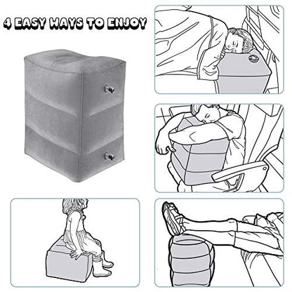 Inflatable Air Travel Foot Rest, Car Back Seat Pillow for Kids, Adjustable Height Leg Pillow for Long Flights, with Air Pump and Easy-Carry Strap, Great for Train, Office, Home (Grey, 2 Pack) - color: Gray 2