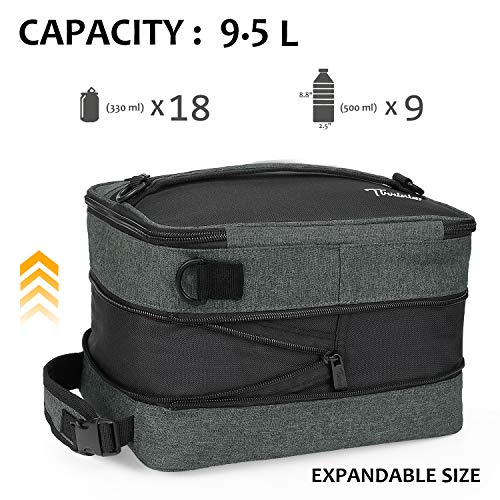 Tirrinia Expandable Insulated Lunch Bag for Men Women – Leakproof Reusable Cooler LunchBox for Kids & Adults with Shoulder Strap, Perfect for Work, School, Office, Travel,Charcoal - color: Charcoal