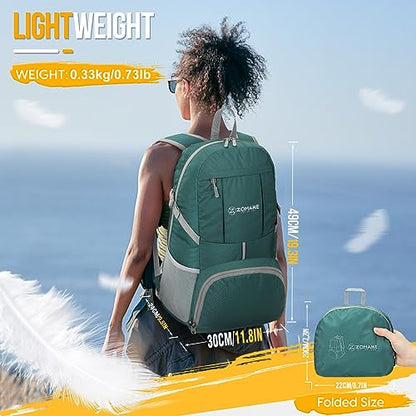 ZOMAKE Lightweight Packable Backpack 35L, Light Foldable Backpacks Water Resistant Collapsible Hiking Bag, Compact Folding Day Pack for Travel Camping(Dark Green) - color: Dark Green