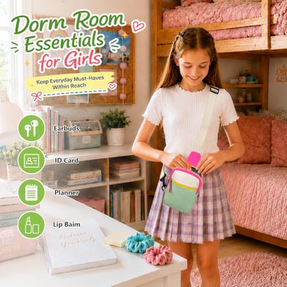 Birthday Gifts for 8 9 10 11 12 Year Old Teens Girls Kids, Fanny Pack Crossbody Bag Sling Belt Bags Purse, Dorm Travel Essentials for Girls Fashion, Preppy Tween Teen Girl Gift Trendy Stuff - color: Beige&Green