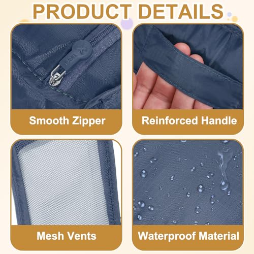 Foldable Travel Shoe Bag, Waterproof Shoe Pouches Organizer with Handle Travel Packing Cubes -Fitting for Storing (Sneakers/Sandals/Fitness Shoes) 2 Pcs & Navy Blue - color: Navy Blue