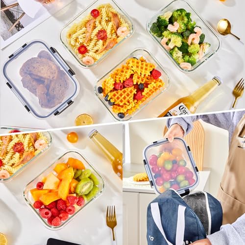 Liuruiyu 8 Pack 36OZ Glass Food Storage Containers with Lids, Meal Prep Containers, Airtight Bento Boxes with Leak Proof Locking for Microwave, Oven, Freezer and Dishwasher, BPA Free - color: 8 Pack-(36oz)