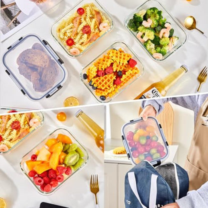 Liuruiyu 8 Pack 36OZ Glass Food Storage Containers with Lids, Meal Prep Containers, Airtight Bento Boxes with Leak Proof Locking for Microwave, Oven, Freezer and Dishwasher, BPA Free - color: 8 Pack-(36oz)