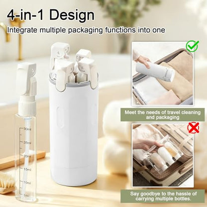 4 in 1 Travel Dispenser Bottles Refillable,Travel Shampoo and Conditioner Bottles，No Spill Space Saving Compact,for Vacation Business Trip(White - color: white