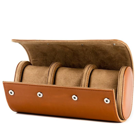 Watch Roll Travel Case - Handmade Leather Watch Rolls Box for Man - Travel Watch Roll with Velvet to Protection - Watch Roll Organizer to Home Secure Storage - color: 3-BROWN brown