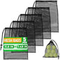5Pcs Small Mesh Bags Drawstring Black Nylon – 11.8x7.48" Secure Cinch-Top, Mesh Bag for Tennis, Pickleball, Golf, Travel, Beach, Sports Equipment, and Mushroom Foraging – Quick-Dry and Tear-Resistant - style: Mesh Bags