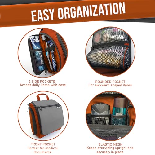 D&D Wanderlust D&D Hanging Travel Toiletry Bag for Men and Women – Cosmetics, Makeup and Toiletries Organizer Kit with 10 Compartments - color: Orange and Grey