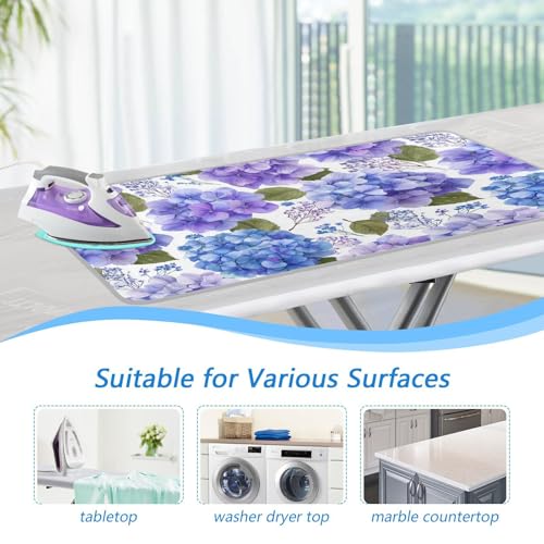 Purple Hydrangea Herb Ironing Mat for Table top Portable Ironing Pad Blanket for Washer Dryer Countertop Travel - color: Purple Hydrangea Herb