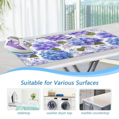 Purple Hydrangea Herb Ironing Mat for Table top Portable Ironing Pad Blanket for Washer Dryer Countertop Travel - color: Purple Hydrangea Herb