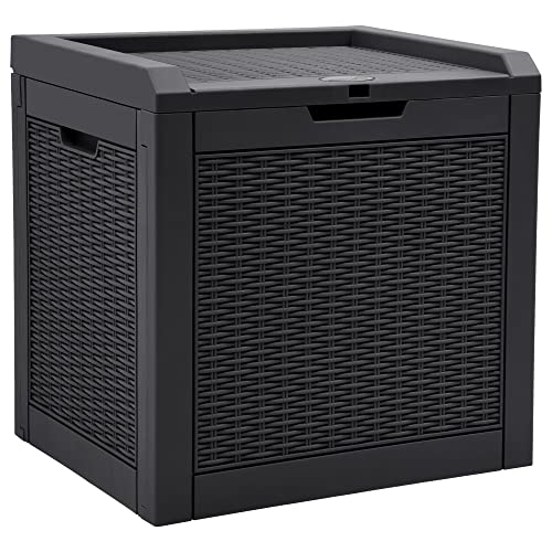 YITAHOME 32 Gallon Rattan Deck Box, Indoor Outdoor Storage Box for Patio Furniture, Pool Accessories, Cushions, Garden Tools, Sports Equipment, Waterproof Resin with Lockable Lid & Side Handles, Black - color: Black, size: 32 Gallon Rattan