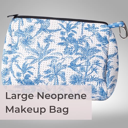 POPUPS Large Makeup Bag with Zipper - Waterproof Neoprene Cosmetic Bag 7.7 x 10.75 x 5 inches (Toile) - color: Print-Toile