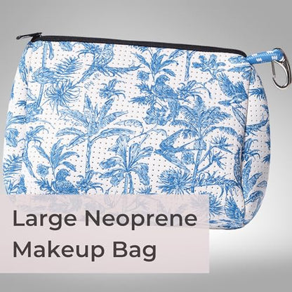 POPUPS Large Makeup Bag with Zipper - Waterproof Neoprene Cosmetic Bag 7.7 x 10.75 x 5 inches (Toile) - color: Print-Toile