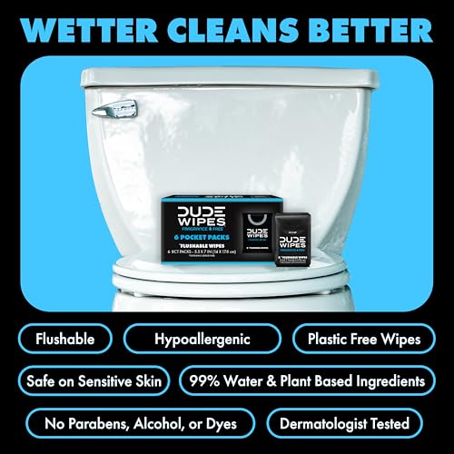 DUDE Wipes Unscented Pocket Packs - Travel Wipes - 6 Packs of 8 (48 Count) - On-The-Go Adult Flushable Wipes for Sensitive Skin - Infused with Vitamin E and Aloe - Septic and Sewer Safe - size: 8 Count (Pack of 6)