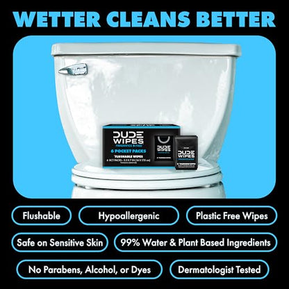 DUDE Wipes Unscented Pocket Packs - Travel Wipes - 6 Packs of 8 (48 Count) - On-The-Go Adult Flushable Wipes for Sensitive Skin - Infused with Vitamin E and Aloe - Septic and Sewer Safe - size: 8 Count (Pack of 6)