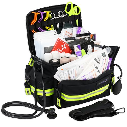 Lightning X Products Lightning X Mid-Sized First Responder EMT Bag | LXMB25 Fully Stocked w/ 240+ Aid, EMS & Trauma Supplies - Black - color: Black