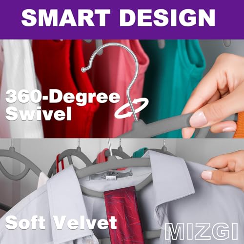 MIZGI Premium Velvet Hangers 50-Pack,No Shoulder Bump Hangers W/Tie Bar Ultra Thin Space Saving Non Slip Hanger Heavy Duty Felt Rounded Clothes Hanger for Sweaters,Coat,Jackets,Pants,Shirts - color: Gray, size: 50 Pack