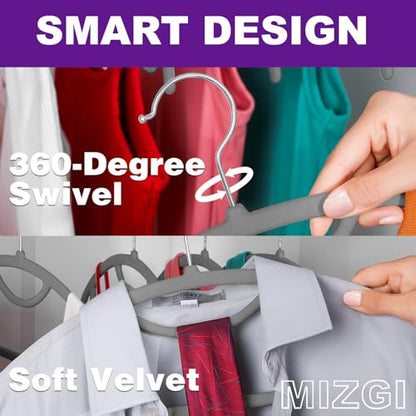 MIZGI Premium Velvet Hangers 50-Pack,No Shoulder Bump Hangers W/Tie Bar Ultra Thin Space Saving Non Slip Hanger Heavy Duty Felt Rounded Clothes Hanger for Sweaters,Coat,Jackets,Pants,Shirts - color: Gray, size: 50 Pack