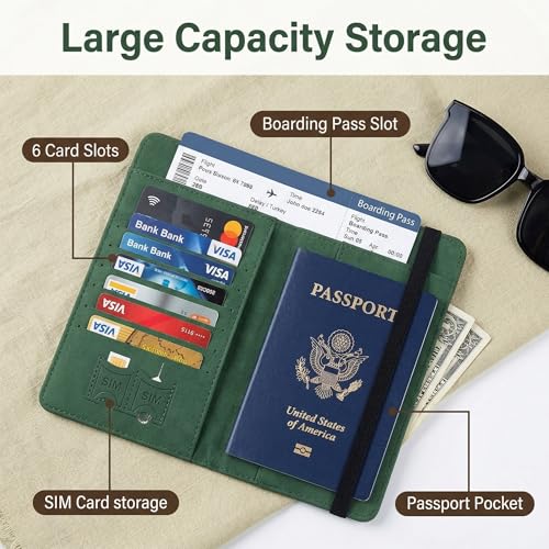 Passport Holder Travel Wallet RFID Blocking: Slim Leather Passport Cover with 4 Card Slots, Elastic Band Closure, Document Organizer for Men Women, Passport Case for International Travel