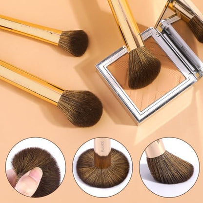MAANGE 13 PCS Makeup Brushes Professional Make Up Brushes Premium Synthetic Powder Concealers Brushes Travel Makeup Brush Set with Case (Gold) - color: Gold