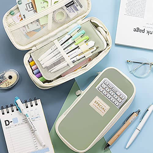 MAMUNU Expandable Pencil case with compartments, Large Capacity Pencil Cases Pencil Bag Pouch Kids Adults, Portable Pencil Case Large School Stationery Organizer, Makeup Cosmetic Bag, Green - color: Green
