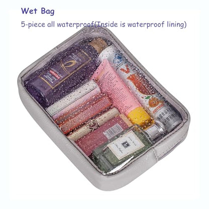 Remobia Hicol TSA Approved 5-Piece Diaper Bag Organizer Pouch Set Clear Waterproof TPU Kids Toiletry Storage Set Travel Packing Clutch Cube Bags for Baby Nursing (Light Gray) - color: Light Gray Leather