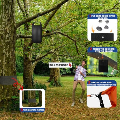 Foxtell Bear Food Bag Hanging System, 2 Sets Camping Bear Bag Kit Waterproof Protection Bags with Pulley System Include 10L & 15L Waterproof Bears Proof Storage Bag, Rock Bags, Carabiners, Ropes