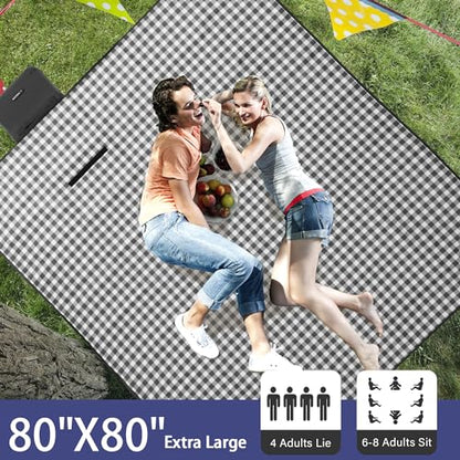 HX&OD Outdoor Picnic Blanket 80"X80" Picnic Mat Extra Large Camping Blanket Beach Blanket Foldable Waterproof Sand Mat Hiking Travel Family Concerts(Blue) - color: Blue, size: 80”x 80”