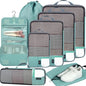 BAGAIL 4 Set/6 Set/8 Set Compression Packing Cubes Travel Accessories Expandable Packing Organizers(HalfMesh,8-DustyBlue) - color: 8-Dusty Blue, style: Half Mesh