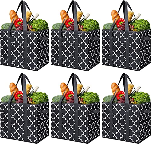 WISELIFE Reusable Grocery Bags 6-Pack Foldable Washable Large Storage Bins Basket Water Resistant Shopping Tote Bag Black - color: Black, size: 6 Pack