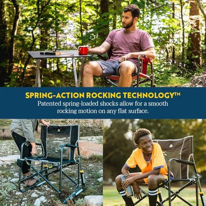 GCI Outdoor Freestyle Rocker Camping Chair | Portable Folding Rocking Chair with Solid, Durable Armrests, Drink Holder & Comfortable Backrest — Indigo Blue - color: Indigo Blue, style: Freestyle Rocker