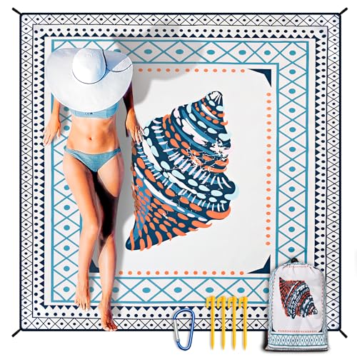 HIHOHO Beach Blanket Waterproof Sandproof Extra Large Beach Mat 79" X 83"/120"x108"for 1-8 Adults Quick Drying Durable Outdoor Picnic Mat for Beach Travel Camping Hiking - color: Colorful Spiral Conch - Lace Pattern, size: 79" X 83"（1~3 person）