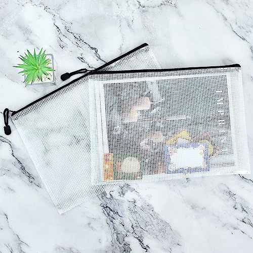 Vuzvuv A5-22 PCS 9.49"x 7.09"Mesh Zipper Pouch Set，Resistant Document File Folders Plastic Mesh Bag with Label Sticker for File, Document, Makeup, Board Game School Office Home Travel Storage - color: Black White-a5