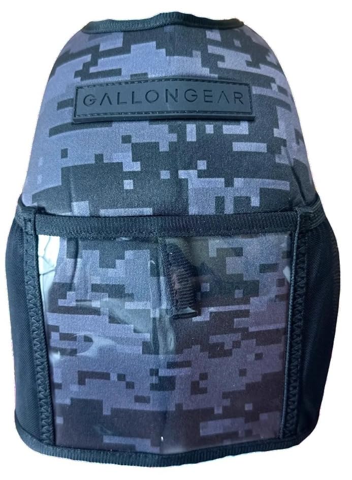 Half-Gallon Fitness Hydration Cover | Neoprene Insulated Cooling & Portable Gym Water Bottle Carrier | CASE with Storage Pockets - color: CAMO DIGITAL BLACK