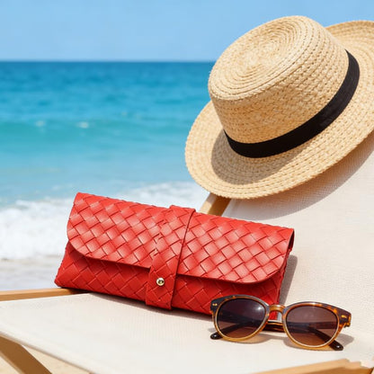 Portable Leather Glasses Case Anti-pressure Glasses Bag Coin Purse Storage Bag Suitable for Men and Women - color: Red