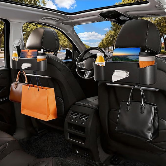 2Pack Car Backseat Organizer for Kids & Travelers - 4 in 1 Multifunctional Car Seat Back Storage with Cup Holder, Tissue Box, Snack/Handbag Holder - Nappa Leather Universal Fit for SUV/Van(Black) - color: 2 Pack Black